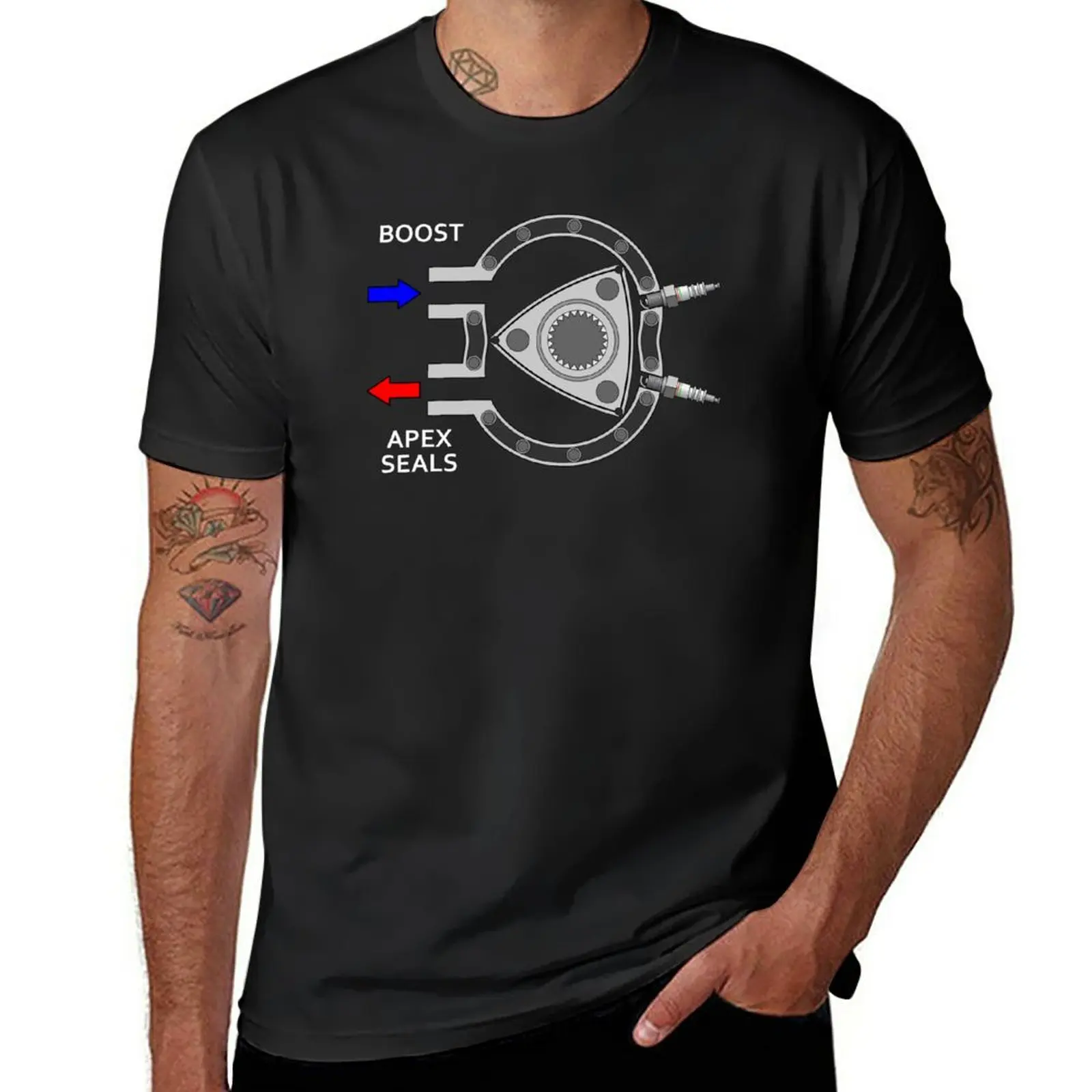 Schema Motore Rotante-Boost In, Apex Seals Out. T-Shirt Abbigliamento Estetico Customizeds Designer T Shirt Uomo