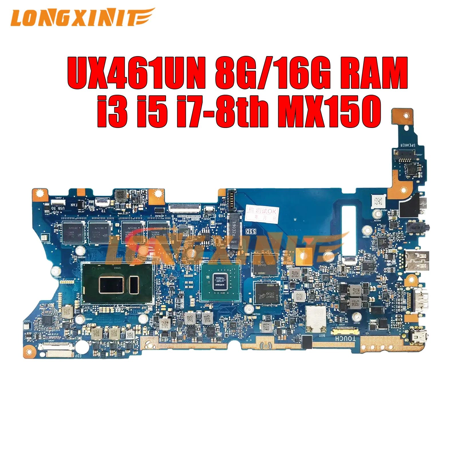 Scheda Madre Del Computer Portatile Ux461Ua Per Asus Zenbook Flip 14 Ux461Ua Ux461U. 4Gb/8Gb/16Gb-Ram I3-8130U I5-8250U I7-8550U,Mx150 V2G