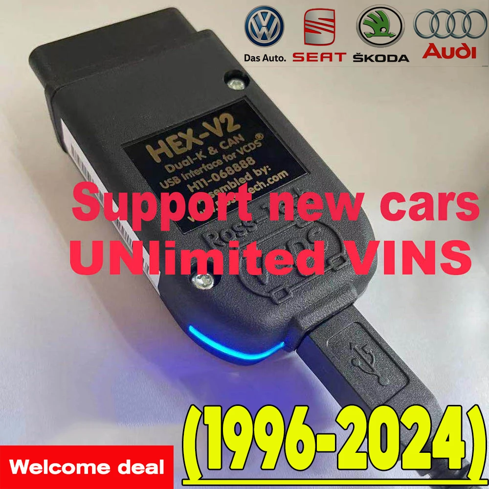 Aggiornamento Multilingue 23.11 Vag Com Hex V2 Interfaccia Usb Per Vw Audi Skoda Seat Autocom Unlimited Vins Diagnostic Vcds Tool
