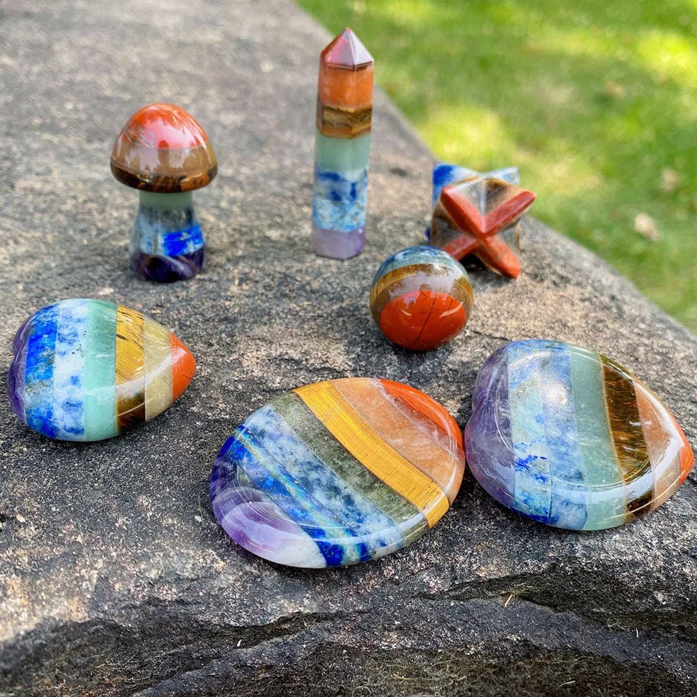 7 Chakra Crystals Series Natural Stones Meditation Healing Therapy Rainbow Energy Gemstone Yoga Heart Moon Angel Ball Pendant