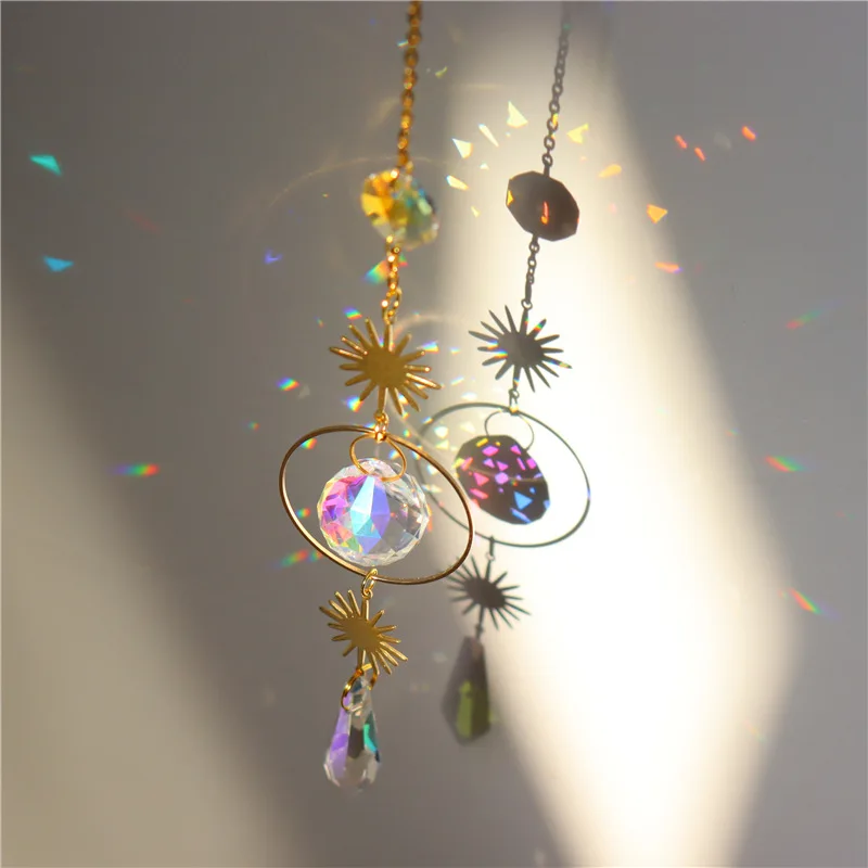 Crystal Suncatcher Sun Moon Stars Prisma Beads Rainbow Balls Tear Drops Sun Catcher Per La Decorazione Del Giardino Pendenti Per Finestre Sospese