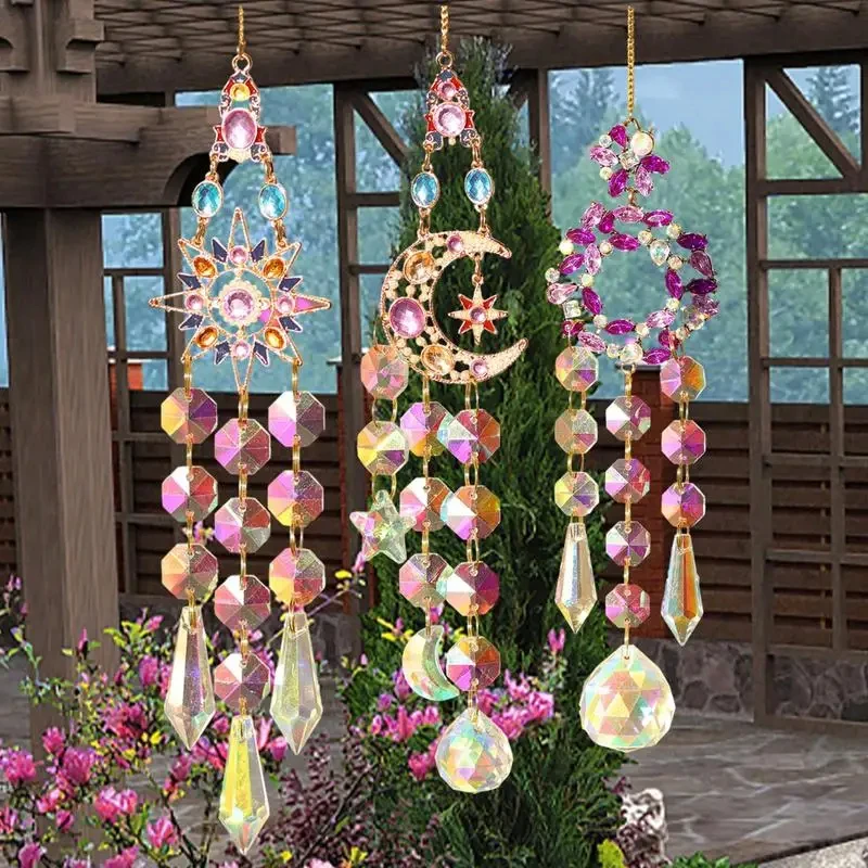 Suncatcher Crystal Pendant Window Prismi Rainbow Vintage Wind Chimes Sun Moon Hanging Light Catcher Home Garden Craft Decoration