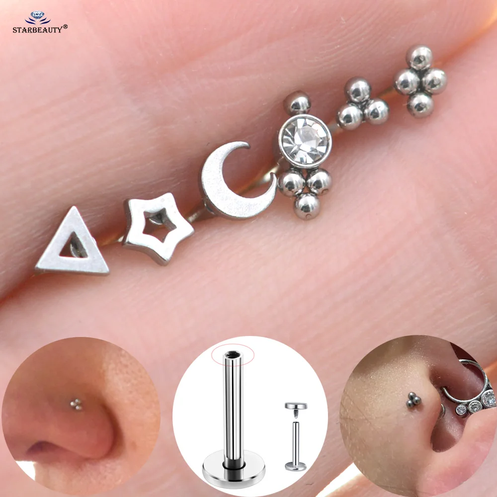 2 Pz 16G Bar Splendida Luna Stella Orecchini Palla Naso Stud Ear Piercing Helix Tragus Cartilagine Conch Labret Lip Ring Jewelry Gioielli