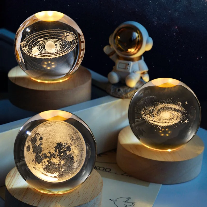 3D Crystal Ball Creative Planet Galaxy Glass Globe Moon Crystal Ball Desktop Decor Comodino House Decoration Home Ornament Gifts