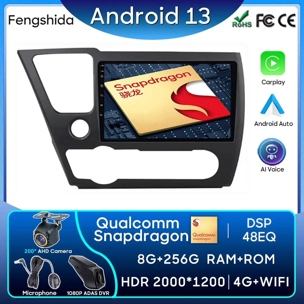 Per Honda Civic 9 2013 - 2016 Qualcomm Autoradio Carplay Navigazione Gps Android Auto Wifi No 2Din Dvd Stereo Head Unit Bluetooth