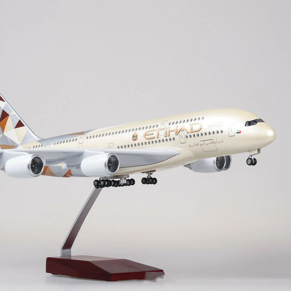 1/130 Etihad Airplane Model A380 Con Lampada A Led In Resina Aircraft 43Cm Passanger Plane Airforce Model