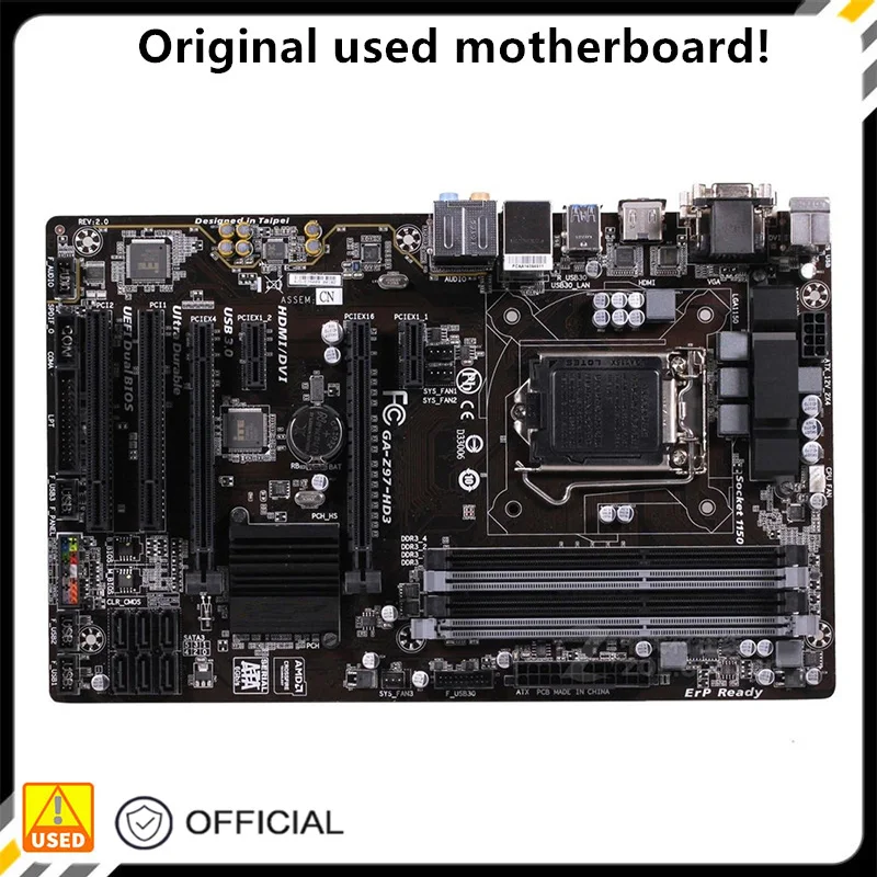 Per Ga-Z97-Hd3 Z97-Hd3 Rev2.0 Scheda Madre Desktop Z97 Lga 1150 Per Core I7 I5 I3 Ddr3 Sata3 Usb3.0 Scheda Madre Usata Originale
