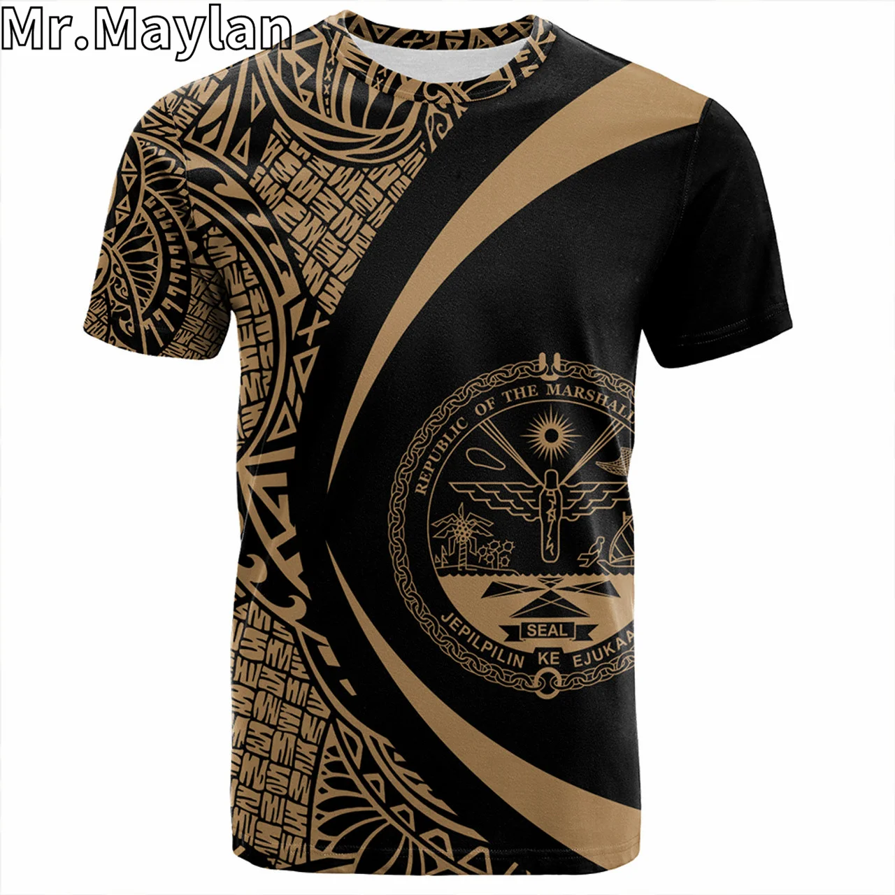 Personalizzato 3D Isole Marshall T-Shirt Polinesiana Hawaii Cappotto Del Braccio Lauhala Gold Circle Tshirt Uomo Donna Streetwear Unisex Tee Tops