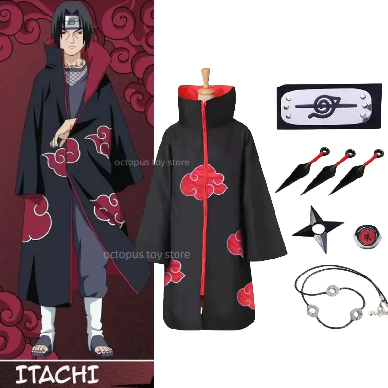 Anime Naruto Akatsuki Uchiha Itachi Cosplay Abbigliamento Cos Puntelli Adulto Bambino Costume Set Fascia Anello Collana Maschera Regalo Di Halloween