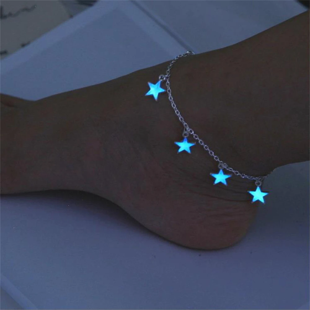 Cavigliera Da Spiaggia Luminosa Vintage Per Donna Glow In The Dark Heart Foot Chain Summer Beach Star Foot Ornaments Jewelry