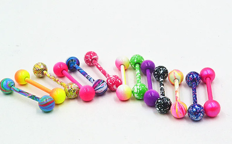 100Pcs Gioielli Per Il Corpo Piercing Lingua Anello Bilancieri Capezzolo Bar 14G ~ 1.6Mm X 16Mm X 6Mm Mix Bei Colori
