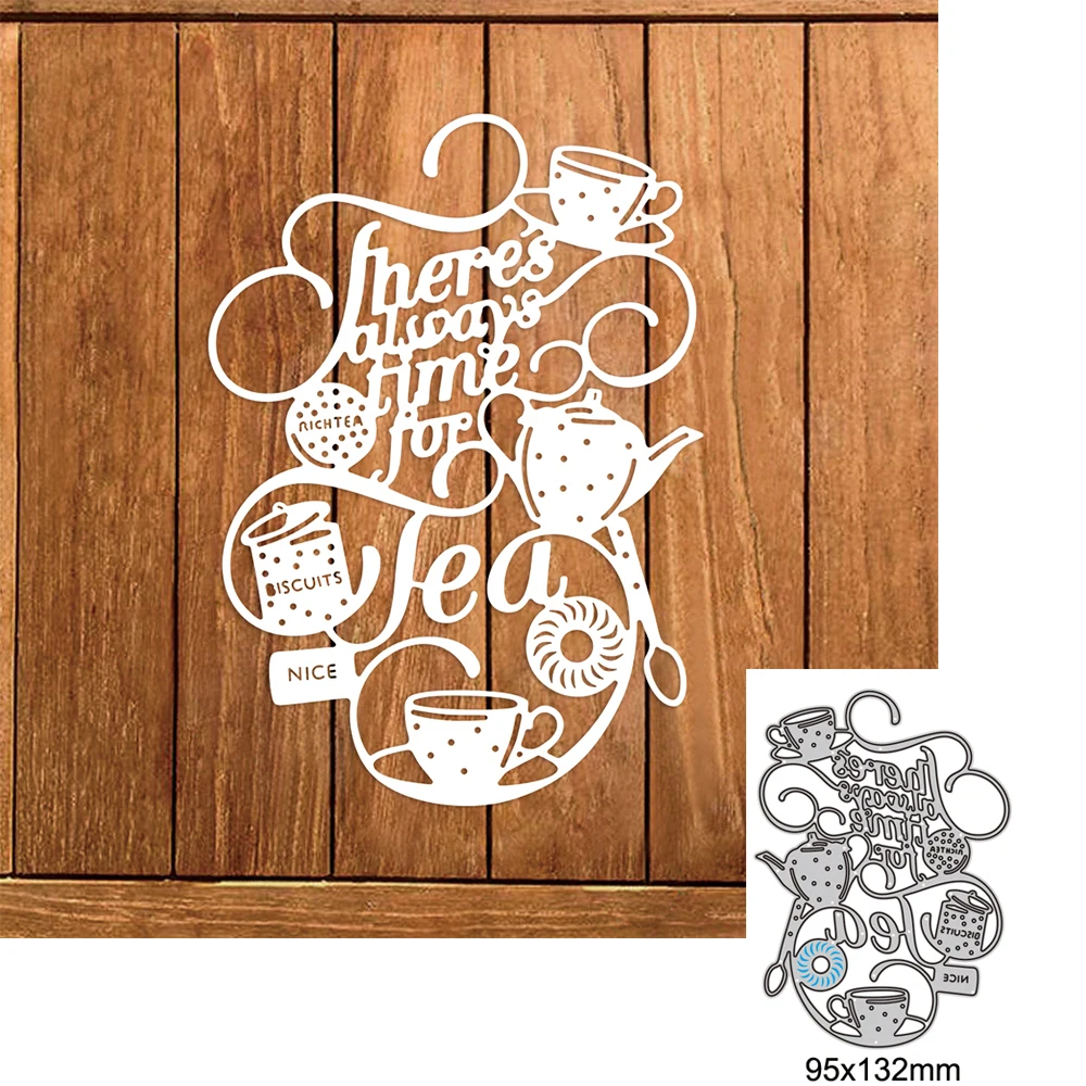 Nice Tea Letters Teacup Tea Set Metal Cutting Dies For Diy Scrapbook Cutting Die Paper Cards Goffrato Decorativo Craft Die Cut