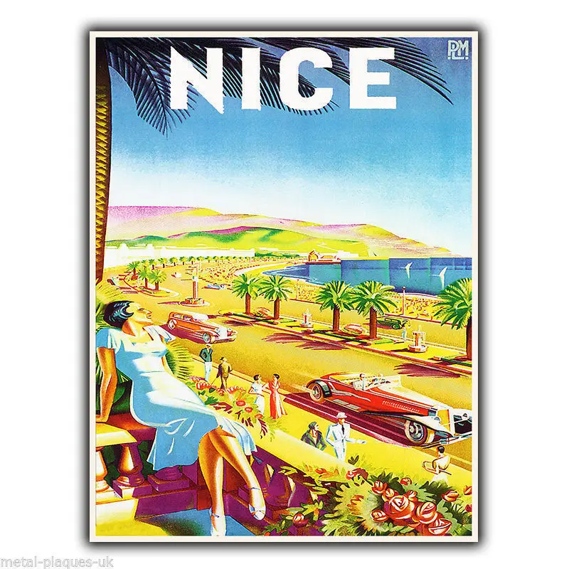 Nice France Vintage Retro Travel Advertt Metal Wall Sign Targa Poster Print