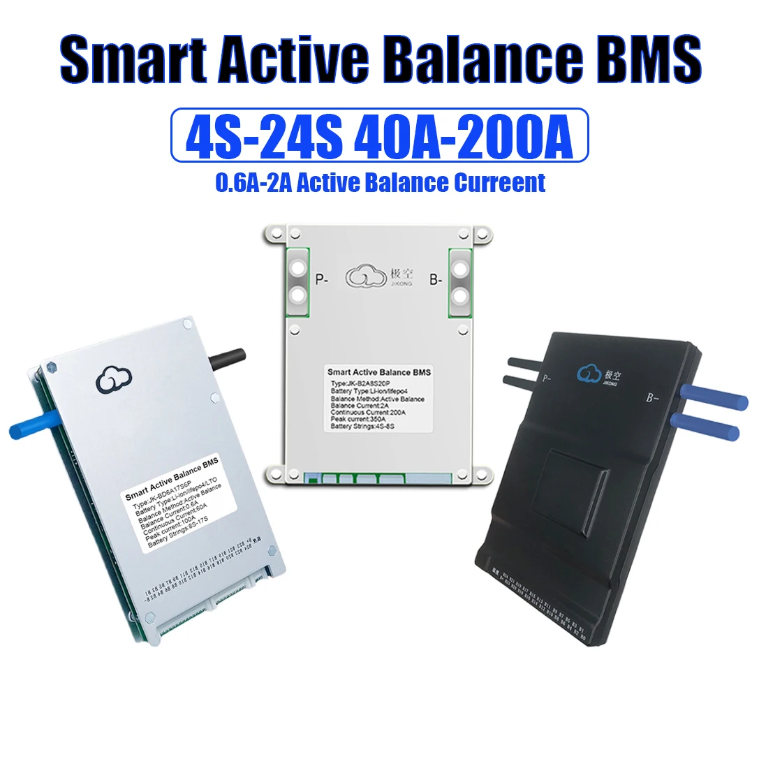 Jk Bms Jikong Smart Bms 1A 2A Bilanciamento Attivo 4S 8S 16S 20S 24S 60A 100A 150A 200A 12V 24V Per Batteria Da Campeggio Power Bank Lifepo4