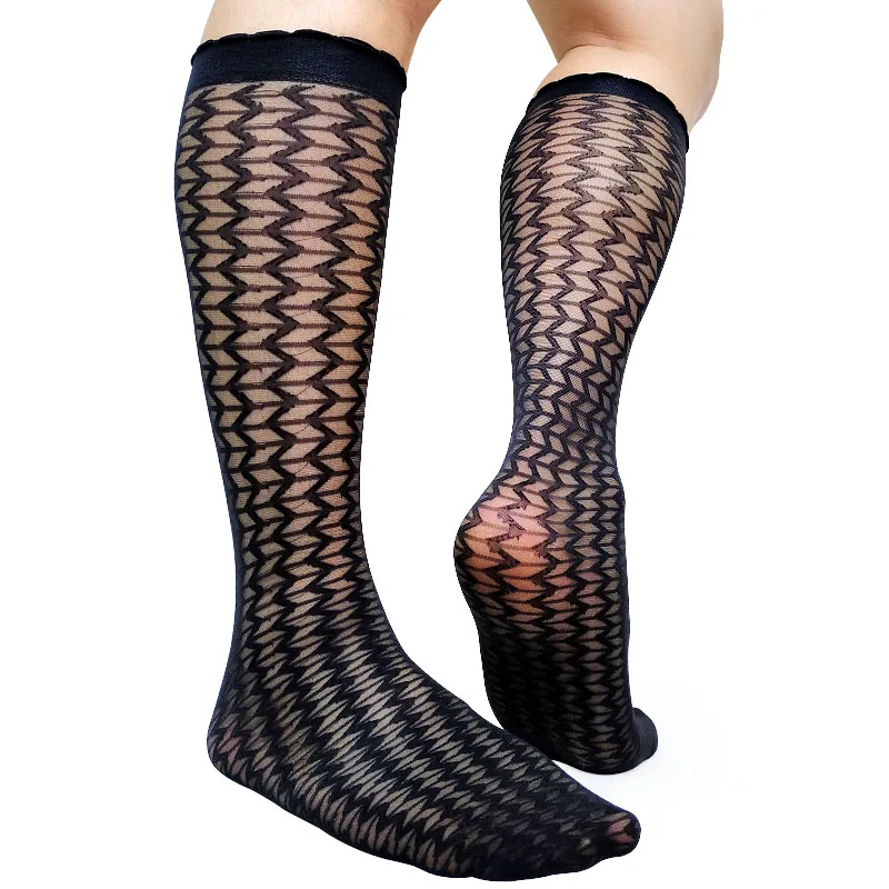 Onda Linea A Righe Mens Di Seta Calzini E Calzettoni Inginocchiarsi Di Alta Sottile Sheer Softy Vestito Convenzionale Gay Di Sesso Maschile Sexy Calza