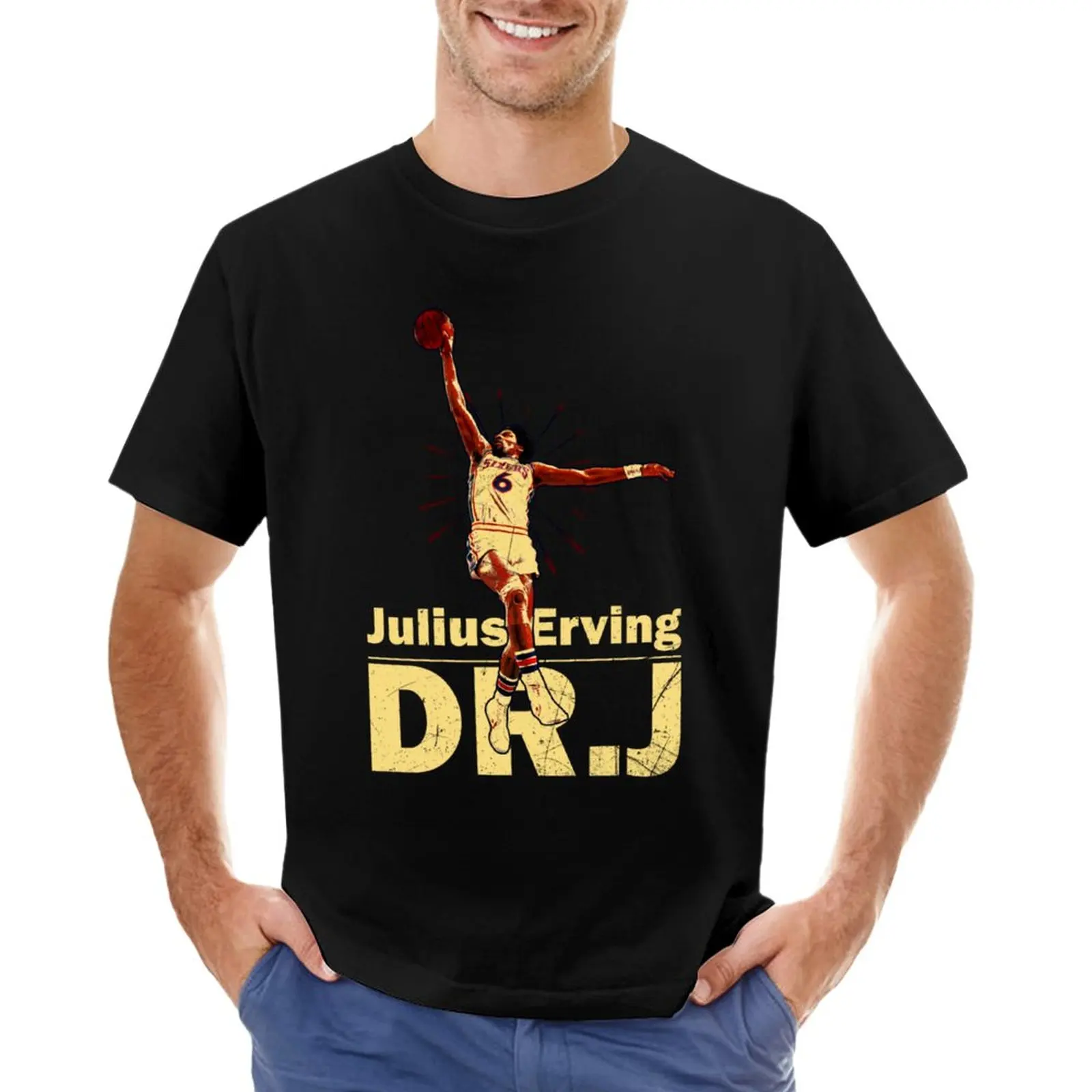 Dr.J Julius Erving - Old School Dunk D T-Shirt Korean Fashion Tops New Edition T Shirt Men'S T-Shirts
