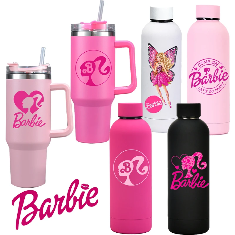 Barbie Water Cup Insulation Cup 400Ml Car Cup Outdoor Straw Ice Cup Car Large Capacity Handle Cup Cute Women Student Accessories