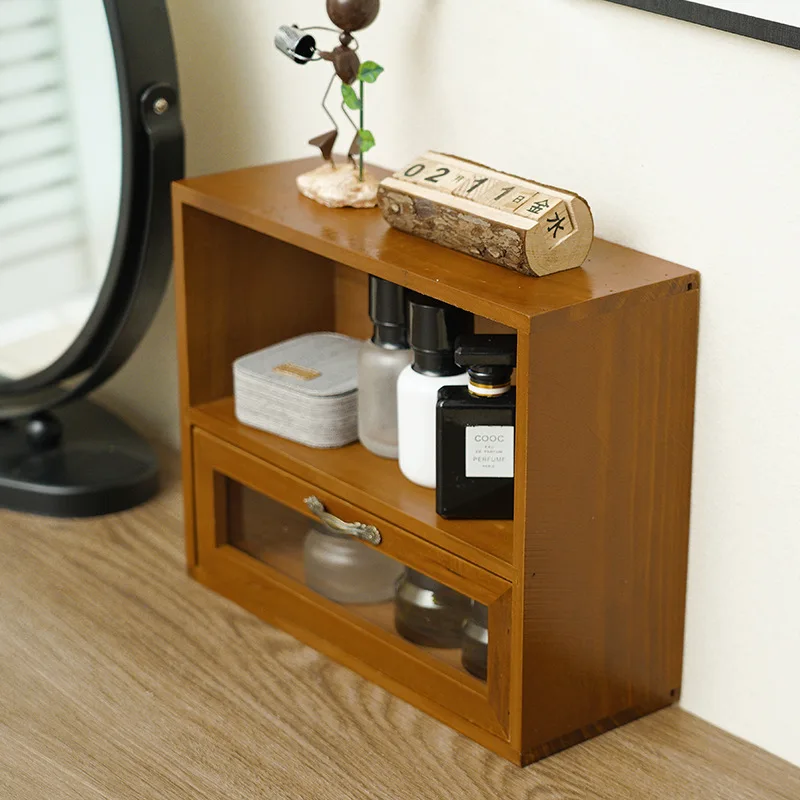 Stile Coreano Ins Retro Old Wood Storage Cabinet Cassetto Tipo Desktop Rack Storage Box Profumo Cosmetico Vendita Calda