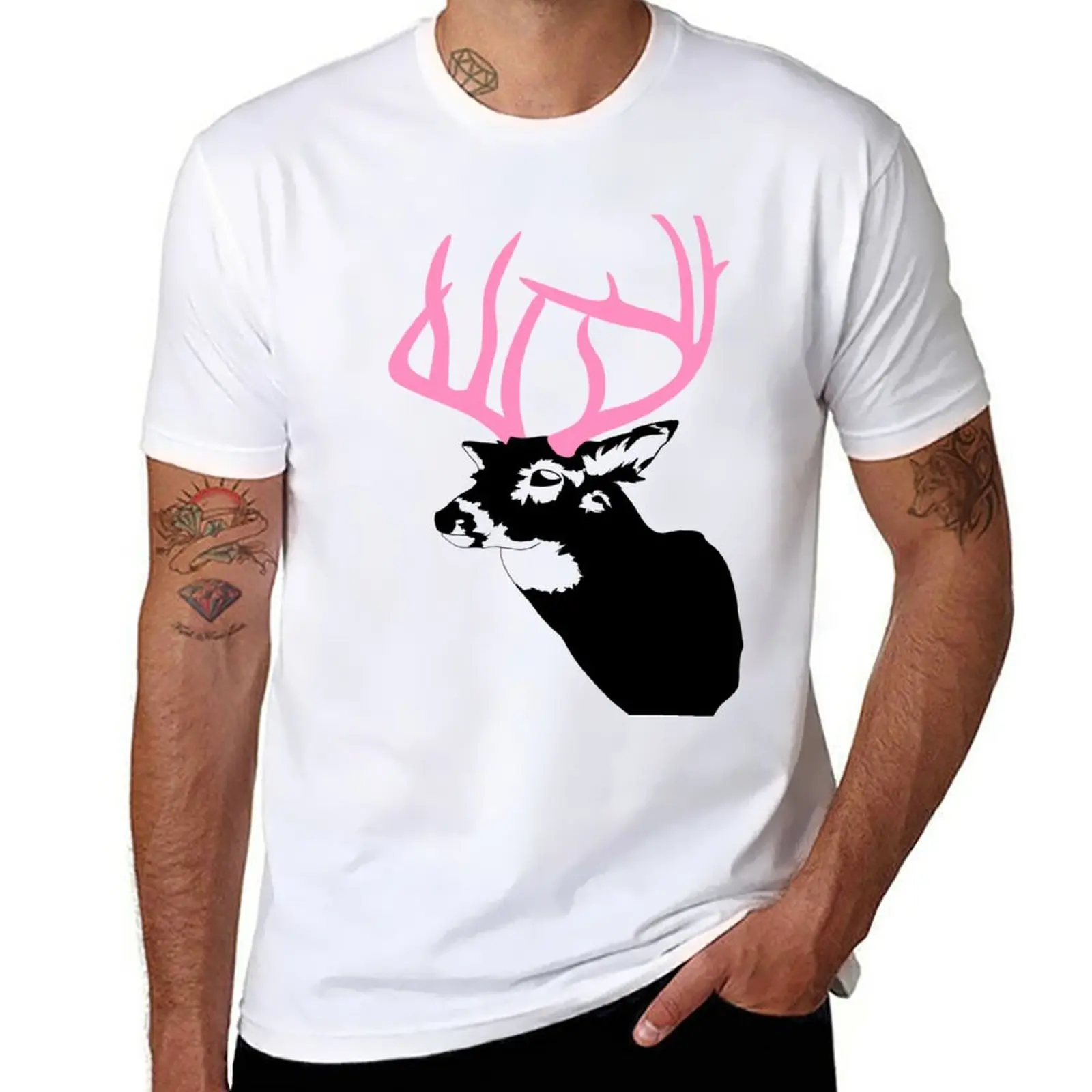 Nuovi Cervi Con Corna Rosa Di Gta V-Deer Con T-Shirt Con Corna Rosa Magliette Estive Aderenti Per Uomo