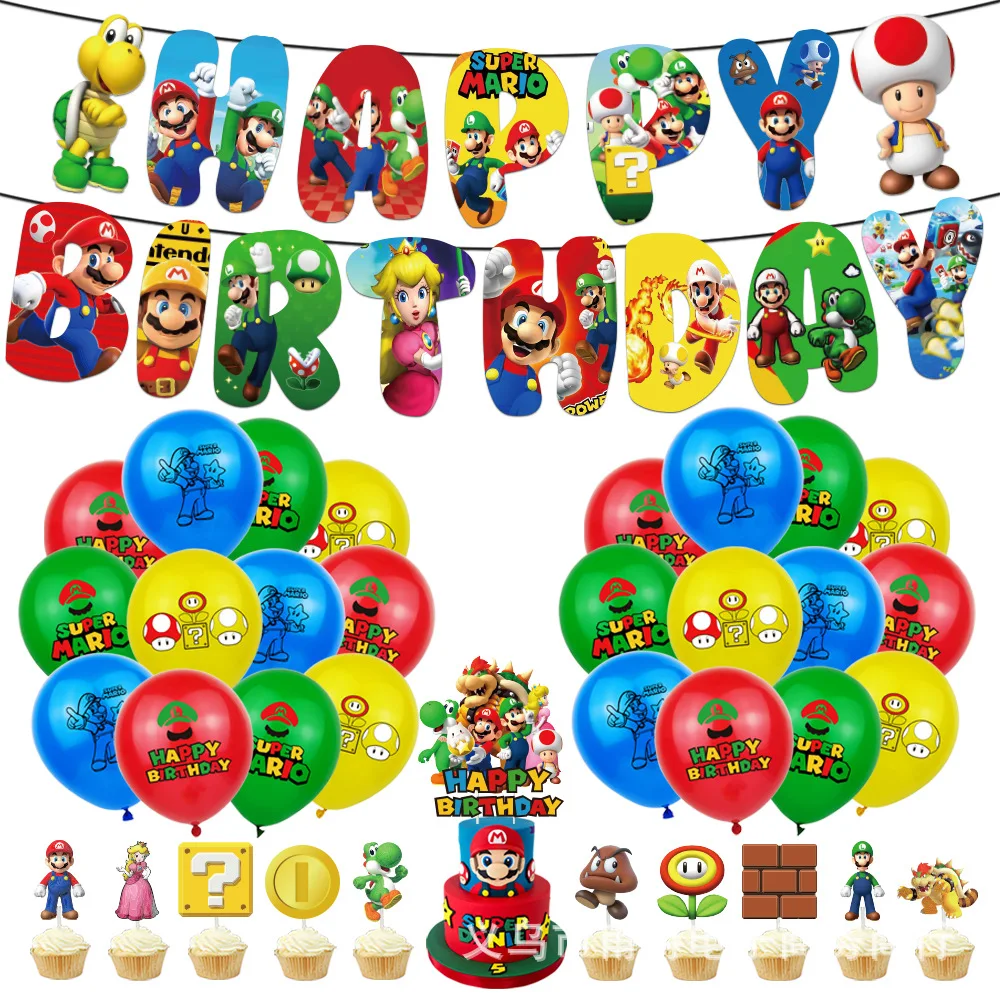 New Super Mario Balloon Banner Cake Flag Festa Di Compleanno Decorativo Mario Alluminio Film Balloon Set Forniture Per Feste Layout Del Sito