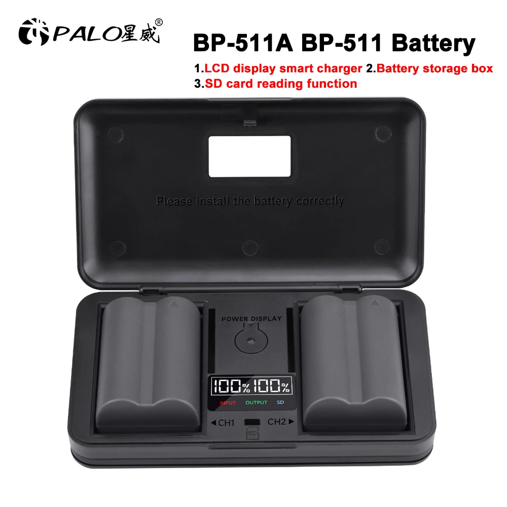 2650Mah Bp-511 Bp 511 Bp511 Bp511A Batteria + Lcd Usb Dual Charger Case Per Canon Eos 40D 300D 5D 20D 30D 50D Powershot G1 G2 G3 G5