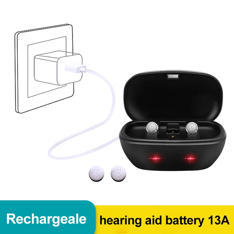 Batterie Ricaricabili Per Apparecchi Acustici A13 13 13A P13 Pr48 Batteria A Bottone Con Scatola Di Ricarica Per Amplificatori Per Apparecchi Acustici