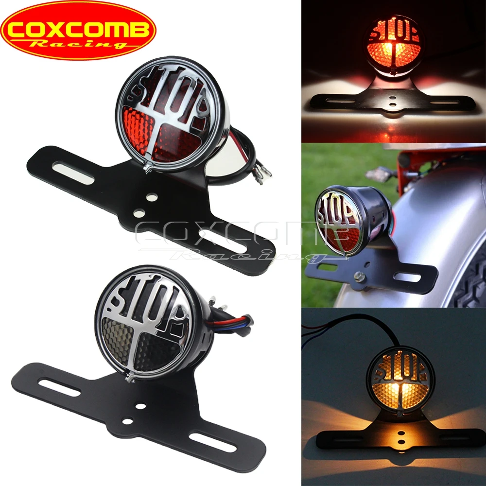 Chrome/Smoke Motobike Retro Freno Posteriore Stop Light Targa Staffa Fanale Posteriore Per Harley Chopper Bobber Cafe Racer Custom