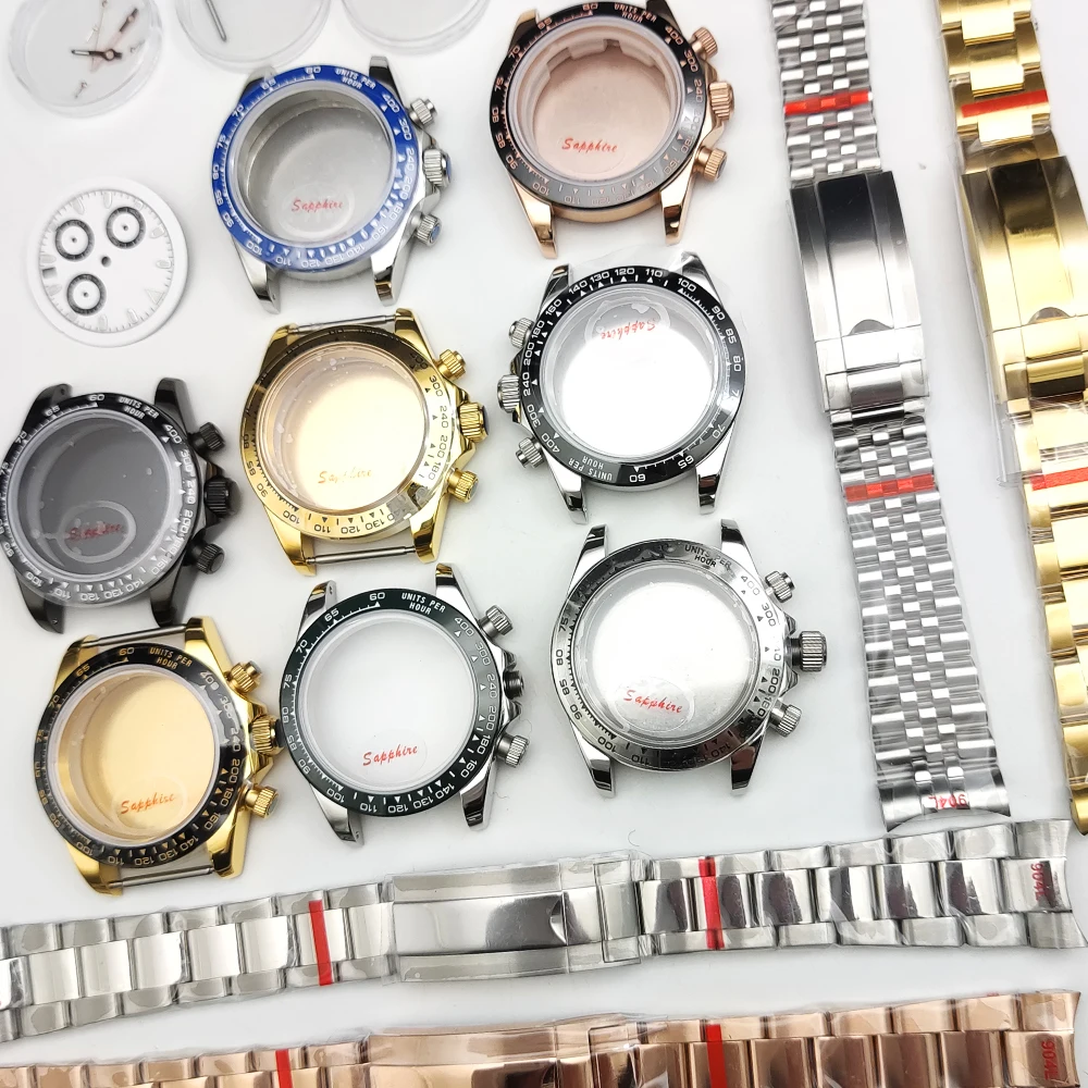 Vk63 Cassa Dell'Orologio Per Movimento Seiko Vk63A Daytona Accessori Per Orologi Acciaio Inossidabile Cristallo Zaffiro Impermeabile Con Bracciale