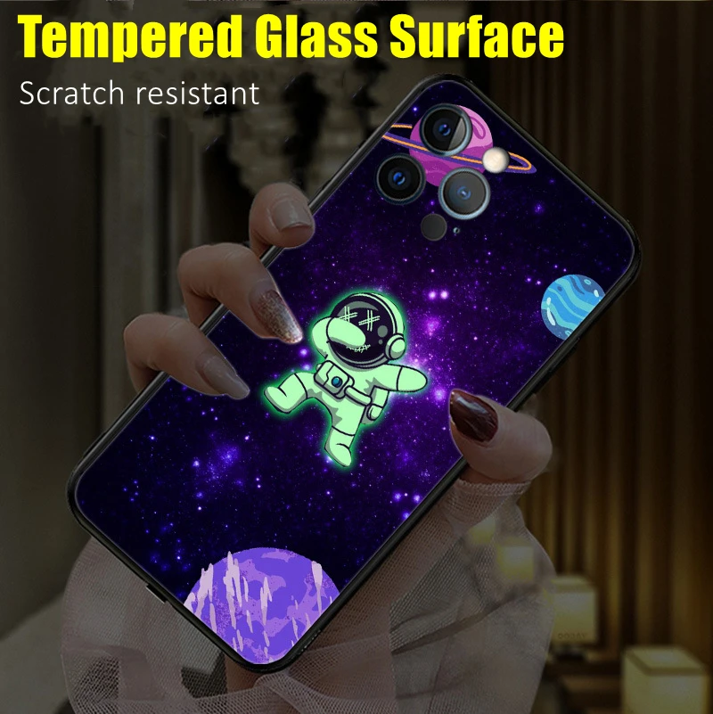 Cool Astronaut Led Light Source Custodia Luminosa Per Iphone 12 13 14 15 Pro Max Samsung S24 22 23 Note10 20 Plus Ultra Accessori