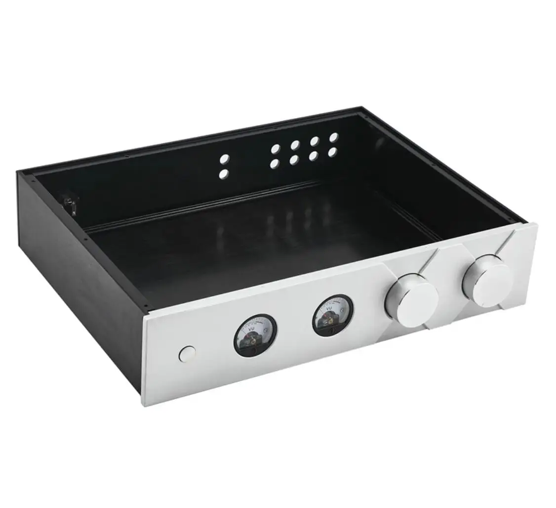 W420 H90 D310 Dual Vu Meter Channel 2 Power Amplifier Chassis Preamp Amp Shell Tubo In Alluminio Anodizzato Amplifica Custodia Per Cuffie Psu