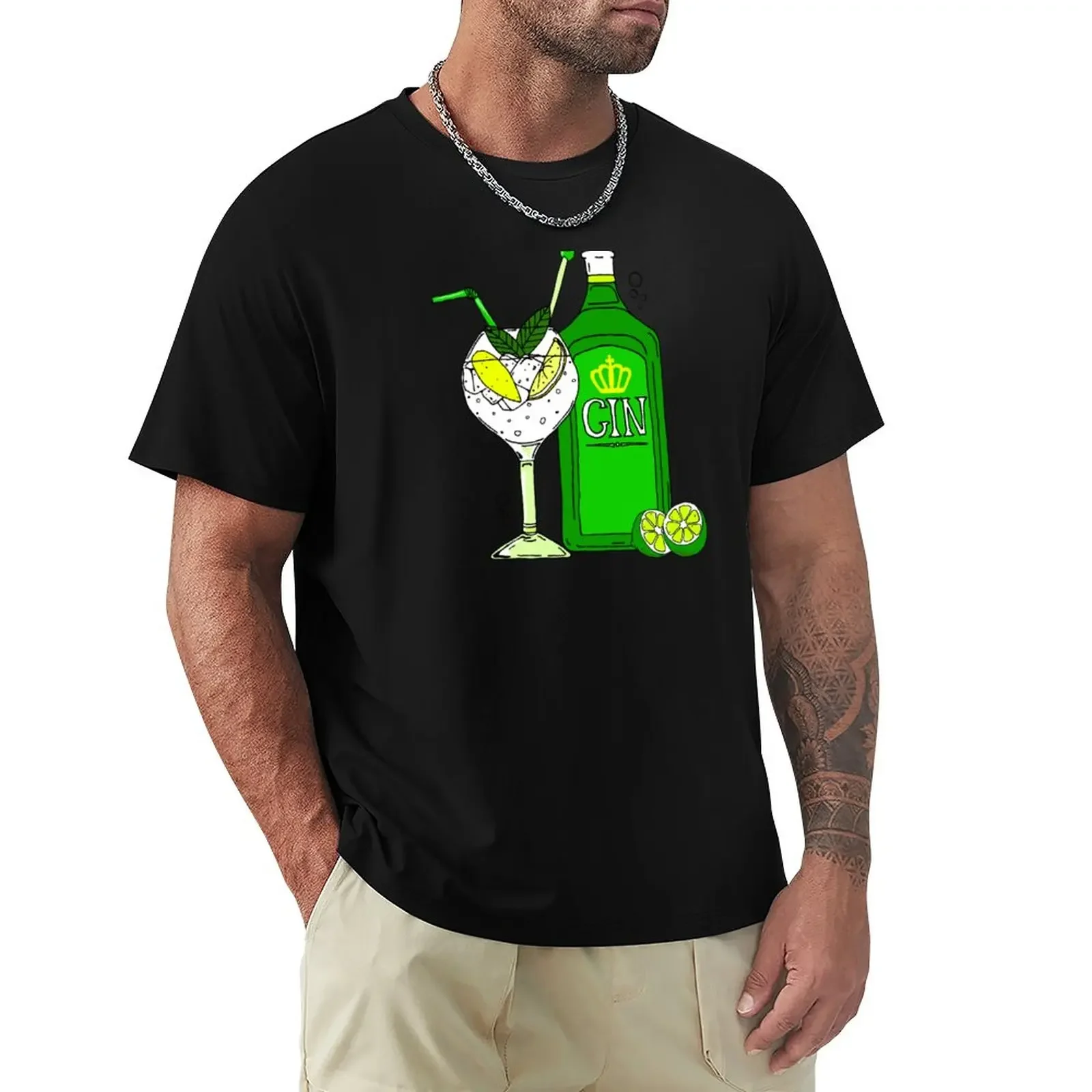 Gin And Tonic Gin O'Clock Cocktail Glass T-Shirt Vintage Anime Clothes Blanks Magliette Oversize Per Uomo