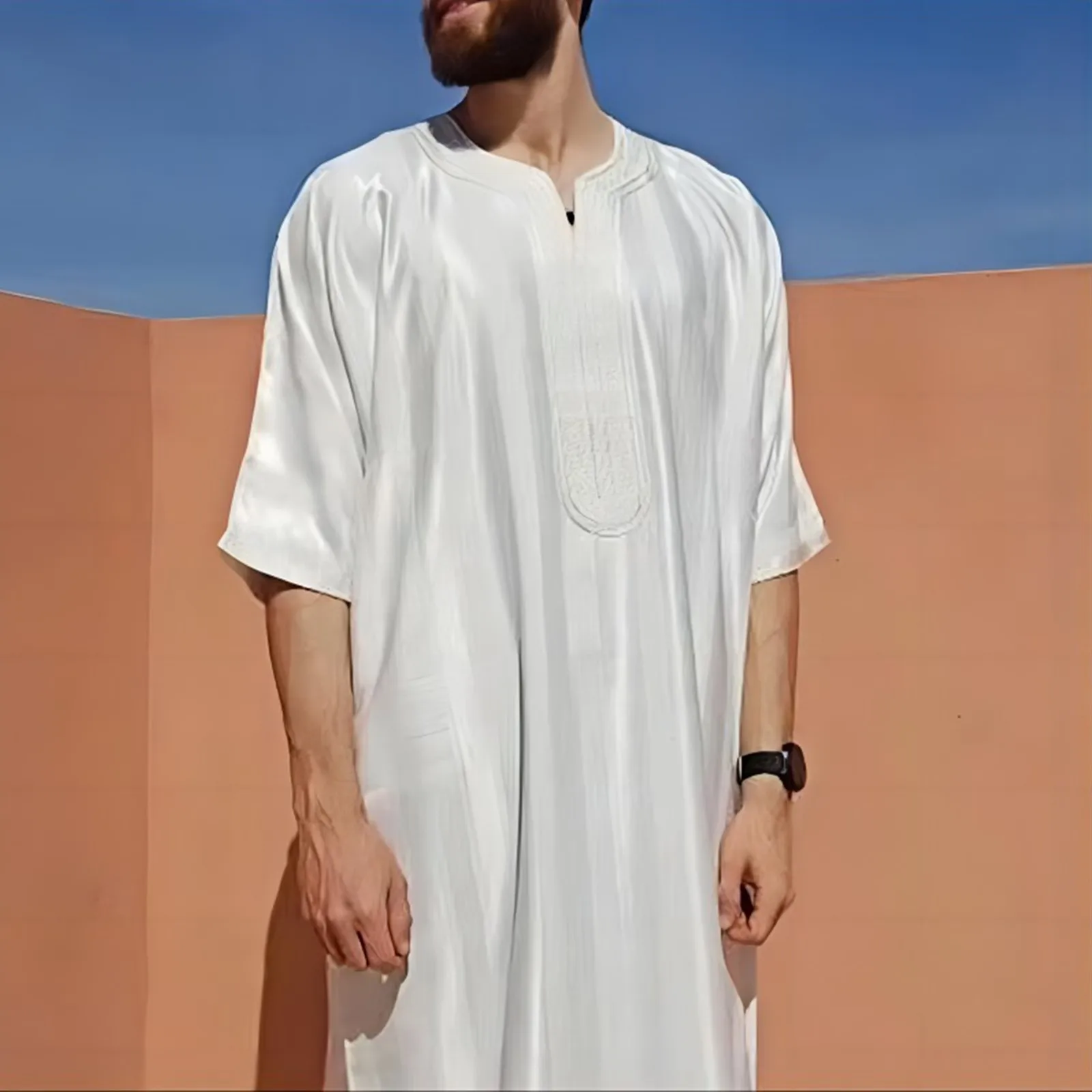 2024 Nuovi Uomini Arabi Moda Musulmana Abbigliamento Islamico Uomo Ricamato Jubba Thobes Homme Marocchino Caftano Eid Preghiera Abito Lungo Robe