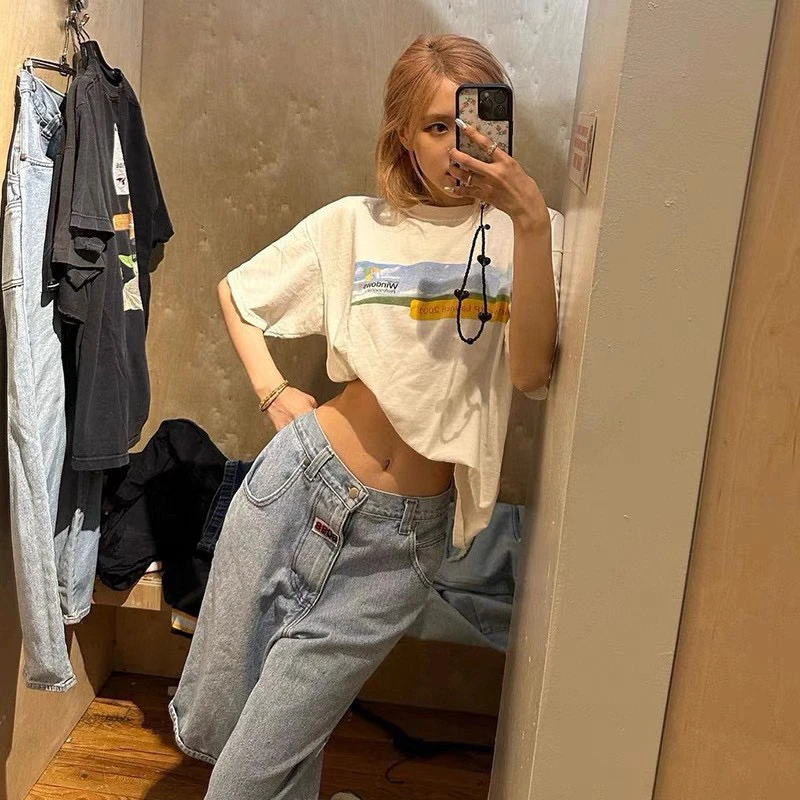 Nuova T-Shirt In Puro Cotone A Maniche Corte Da Strada Coreana Rosa Di Alta Qualità Blackpink Summer White Loose Rock Print Top Casual