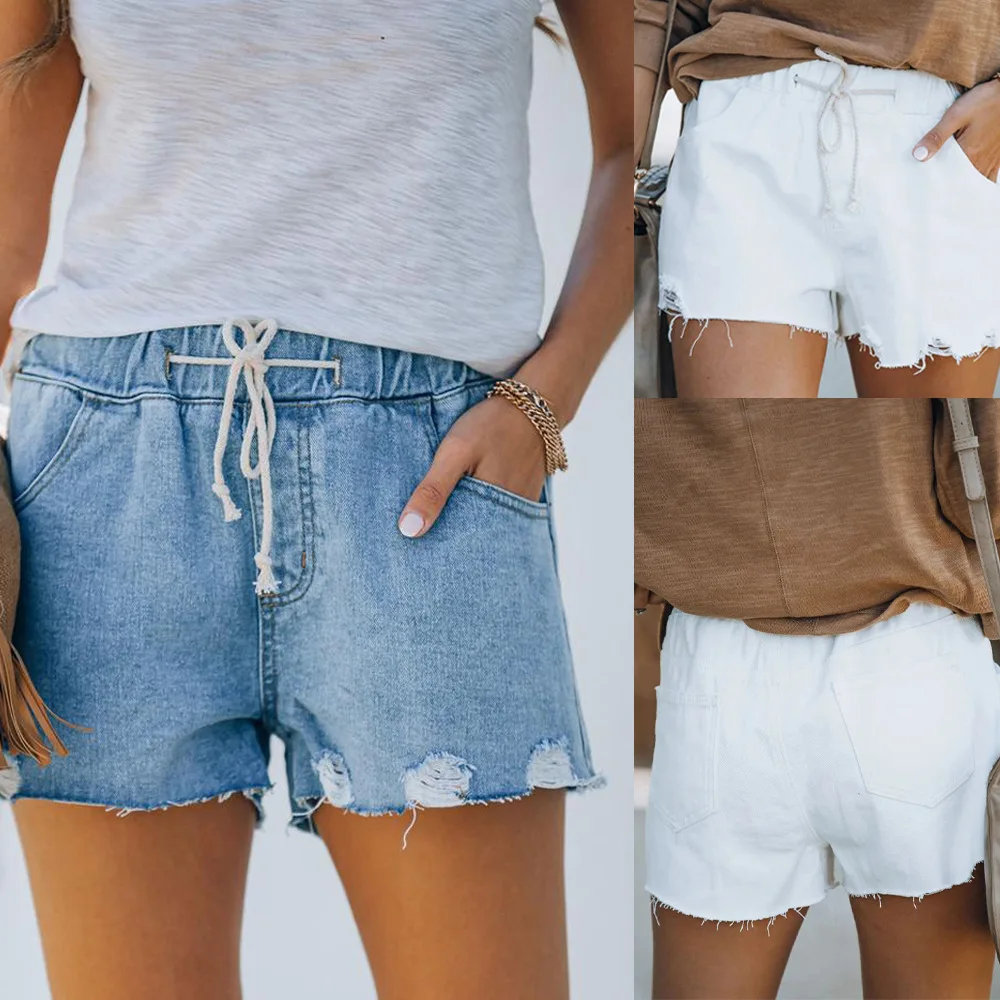 New Fashion Temperament Ebay Slim Elastic Waist Denim Casual Shorts Jeans Strappati Da Donna Per Pantaloni Da Donna