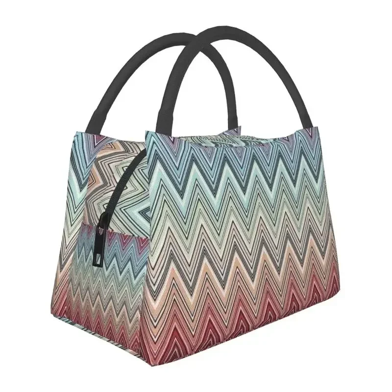 Borse Per Il Pranzo Isolate A Zig-Zag Chic Multicolori Per Le Donne Boho Chic Zig Zag Resuable Cooler Thermal Food Lunch Box Work Travel