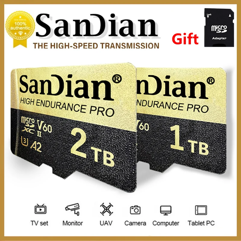 Sandian Original Uitra Micro Sd Card 1Tb 2Tb Scheda Di Memoria Ad Alta Velocità Microsd C10 Tf Mini Sd Flash Card Per Monitor Fotocamera Del Telefono