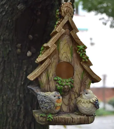 American Pastoral Village Resin Bird Nest Hanging Pieces, Bird House Villa Garden Garden Decorazione Esterna