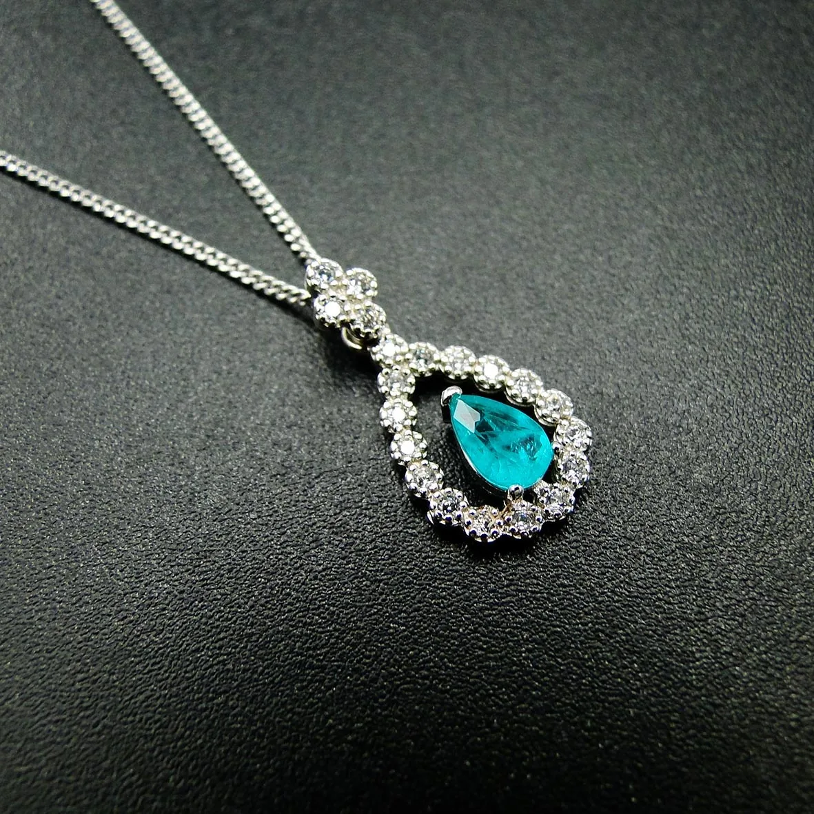 Collana A Goccia Con Tormalina Paraiba Simulata In Argento 925