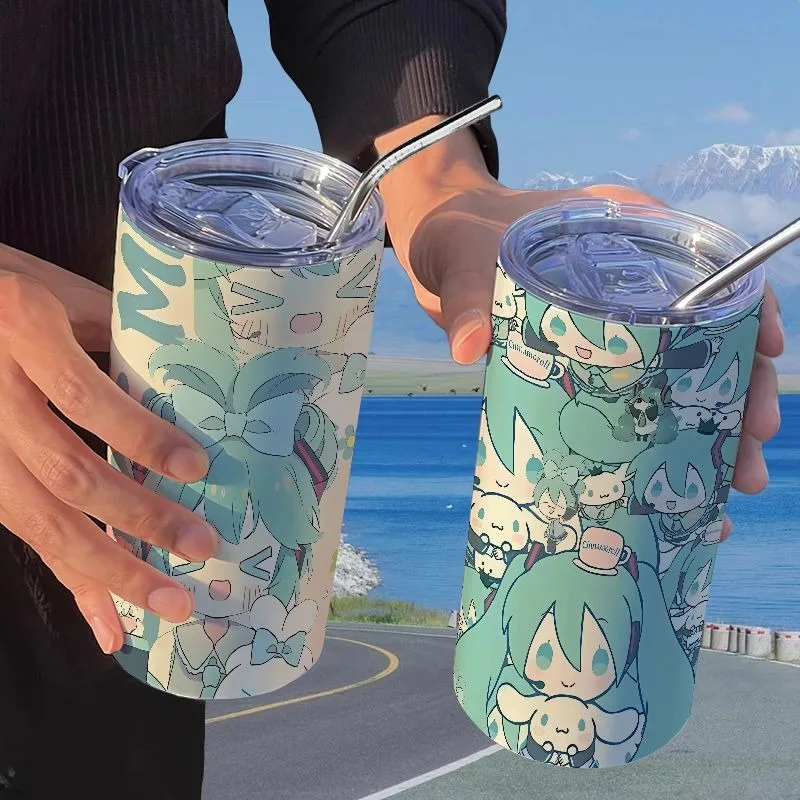 New Hatsune Miku Periferiche Cartoon Creativo Tazza Isolata In Acciaio Inossidabile Kawaii Fashion High-Look Student Portable Straw Cup