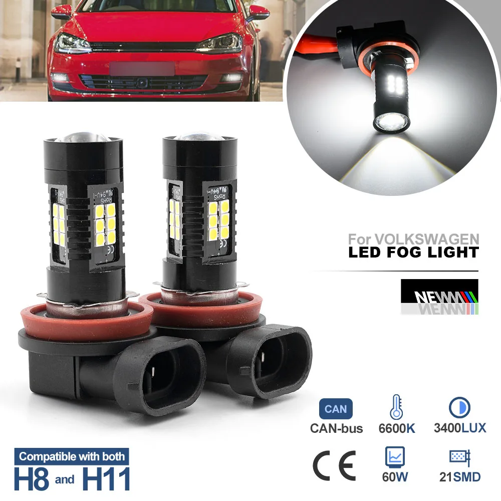Lampadine Fendinebbia A Led H8 H11 Per Vw Golf V 1 K1 1 K2 1 K3 1 K4 Golf Vi Gti Gtd Golf Vii, Lampada Da Guida Canbus Bianca Da 3400 Lux Senza Polari