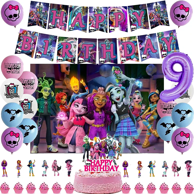Monster High School Birthday Party Decoration Balloon Banner Stoviglie Cake Topper Party Supplies Baby Shower