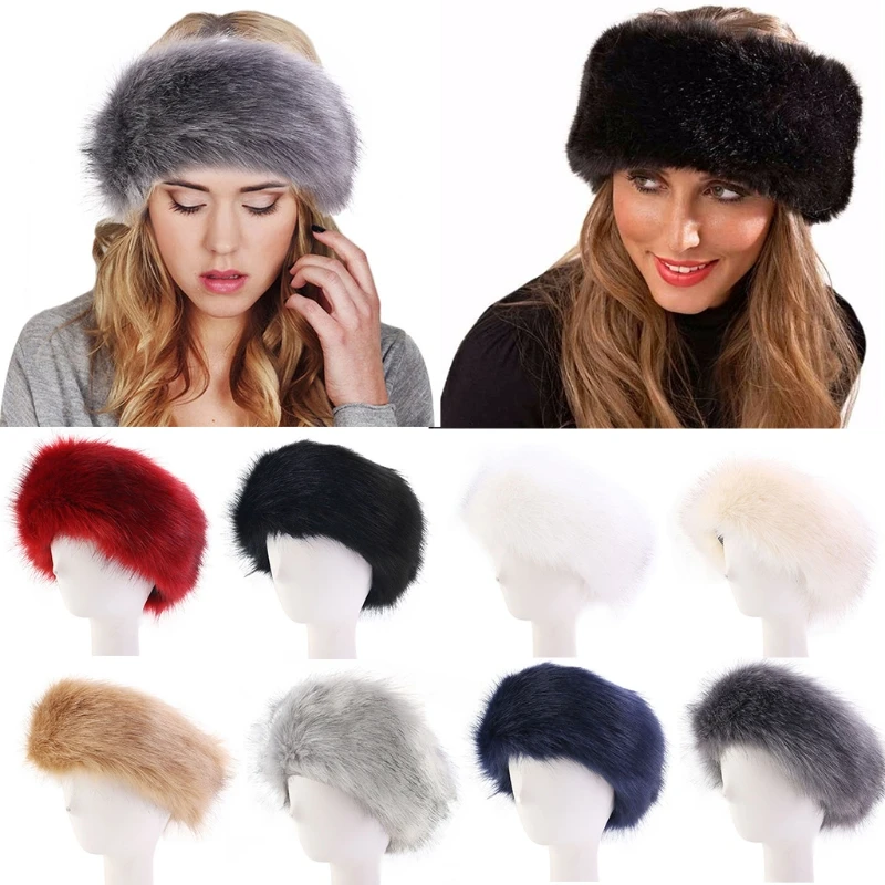 New Hot Winter Thick Furry Hairband Fluffy Russian Faux Fur Women Girl Fur Headband Hat Winter Outdoor Earwarmer Cappelli Da Sci