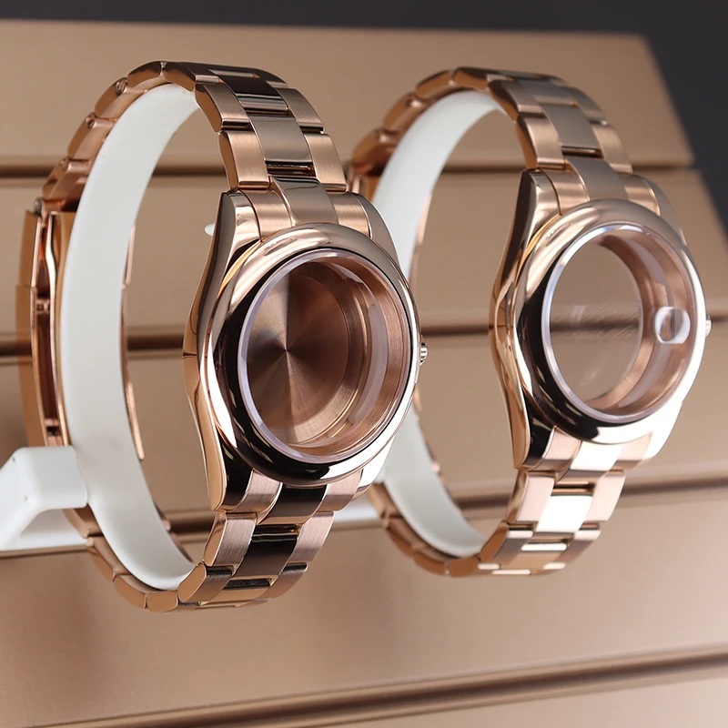Oro Rosa 36Mm 40Mm Cassa Dell'Orologio Cinturino In Cristallo Zaffiro Per Seiko Nh35/36 Miyota 8215 Movimento 28.5Mm Oyster Perpetual