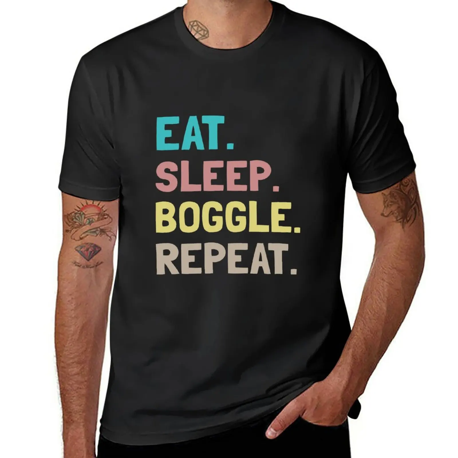Eat Sleep Boggle Ripeti T-Shirt Manica Corta Tee Customs Progetta Le Tue Magliette Estive, Uomo