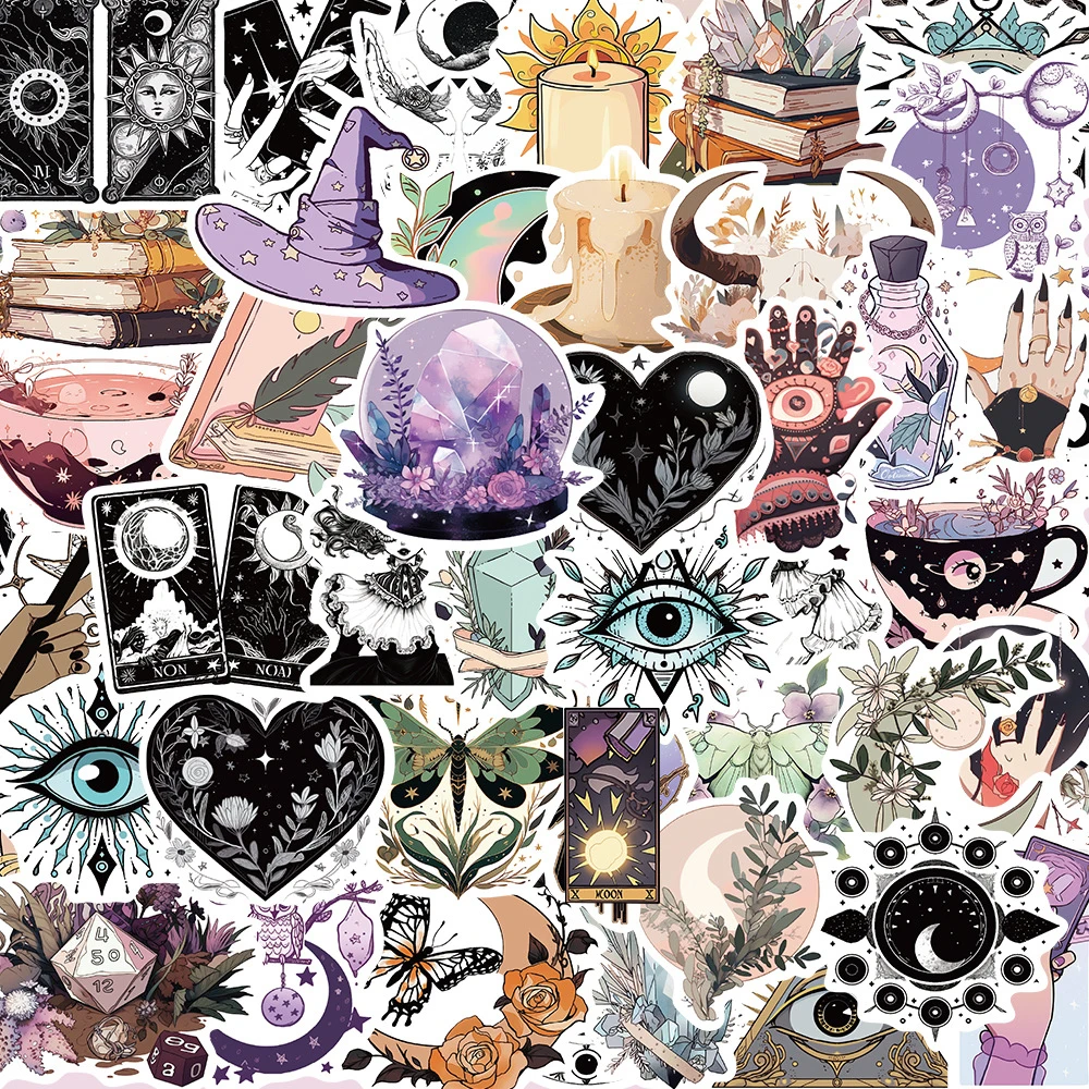 10/30/50Pcs Bohemian Witch Magic Crystal Cartoon Stickers Goth Vintage Decalcomanie Graffiti Skateboard Laptop Car Cool Sticker Toys