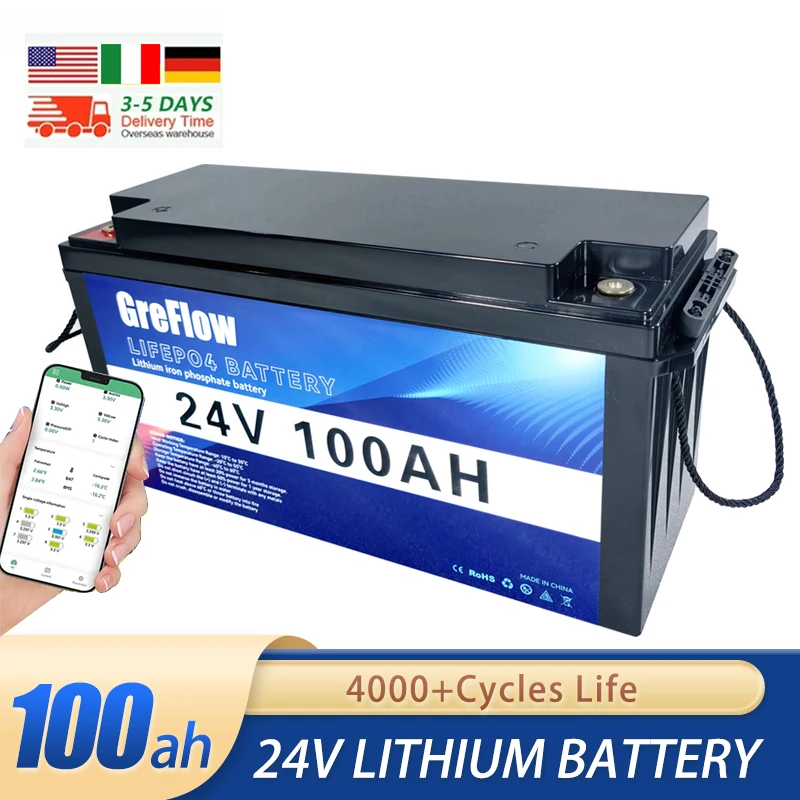 24V 100Ah Lifepo4 Batteria 24V 100Ah 200Ah 300Ah Deep Cycle 12 V Volt 12.8V Solare 24V 12 V Batteria Agli Ioni Di Litio
