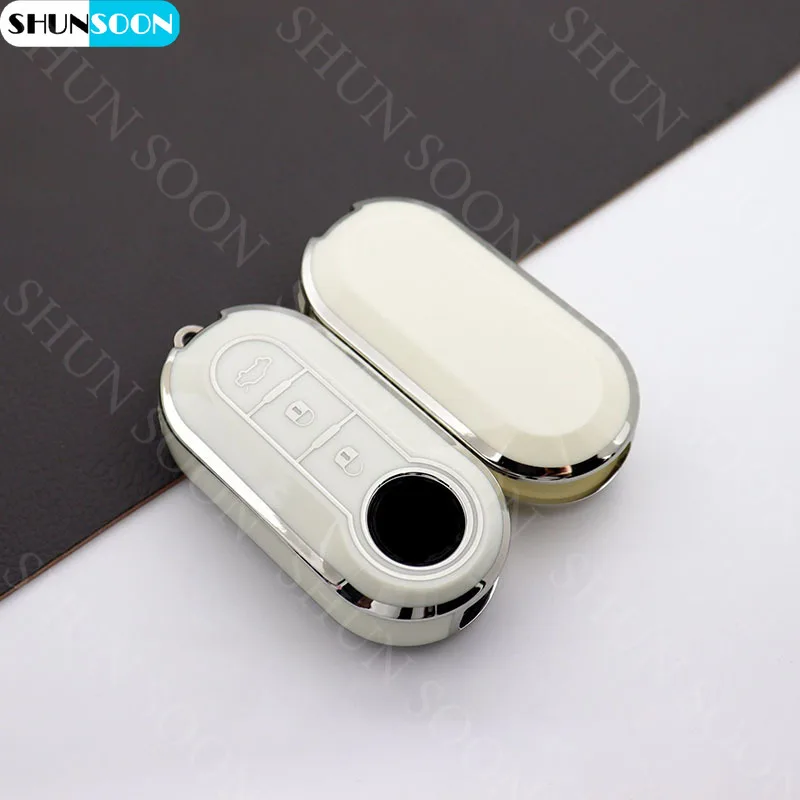 Tpu Silver Edge Shell Fob Per Fiat Ducato 500 500L Panda Grande Punto Lancia Musa Car Flip Key Case Cover Accessori