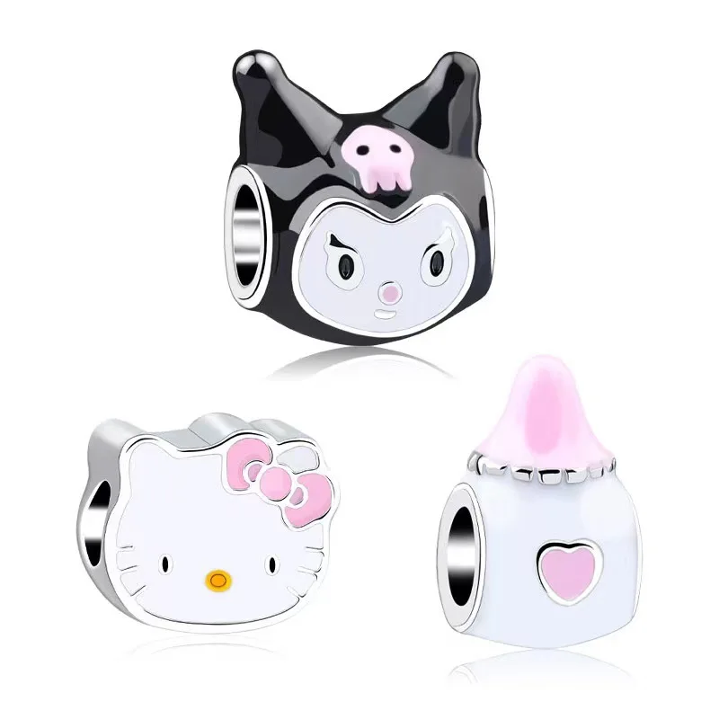 Sanrio 925 Sterling Silver Hello Kitty Kuromi Cinnamoroll Cartoon Charm Pendant Fit Pandora Bracciale Gioielli All'Ingrosso Resina