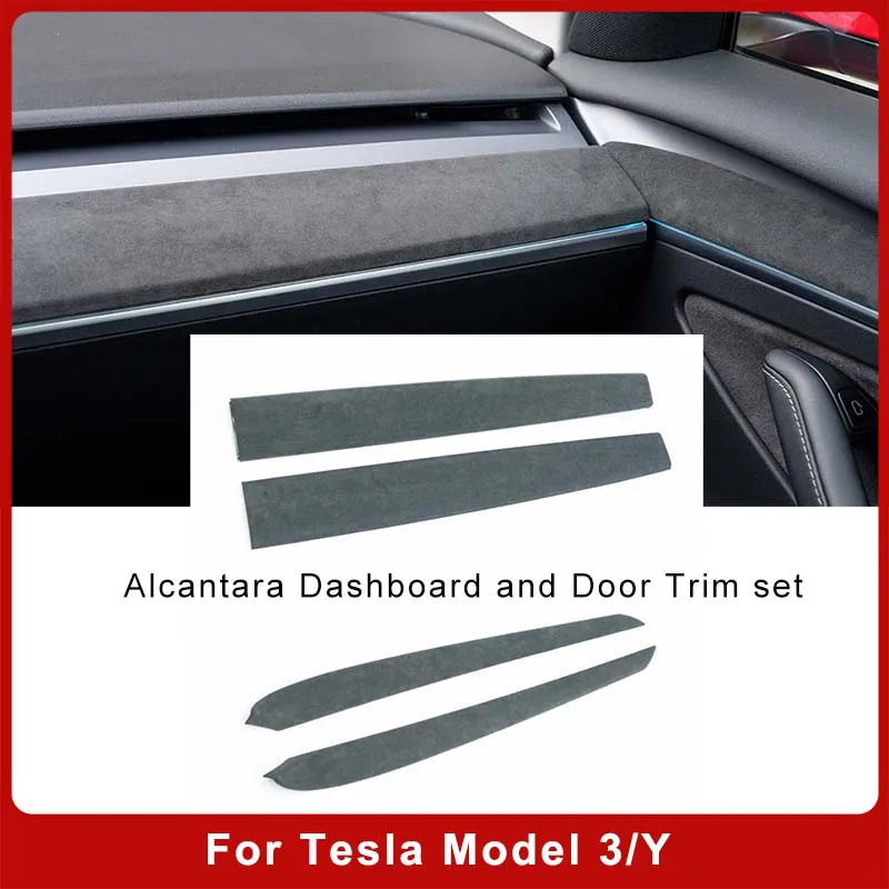 Alcantara Per Tesla Model 3 Model Y 2020-2023 Car Dashboard Cover Door Trim Sticker Car Interior Decoration Accessor