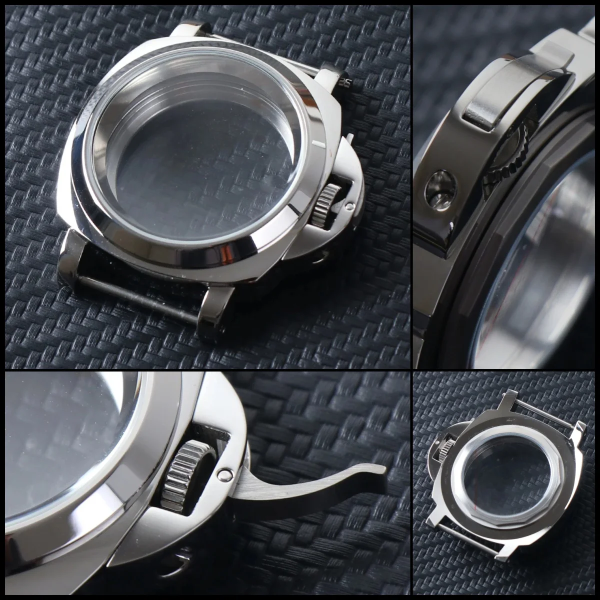 Cassa Dell'Orologio Nh35 40Mm Per Seiko Panerai Luminer Nh35 Nh36 Movimento In Vetro Minerale Impermeabile Ponte Corona Parti Della Cassa Lucida Argen